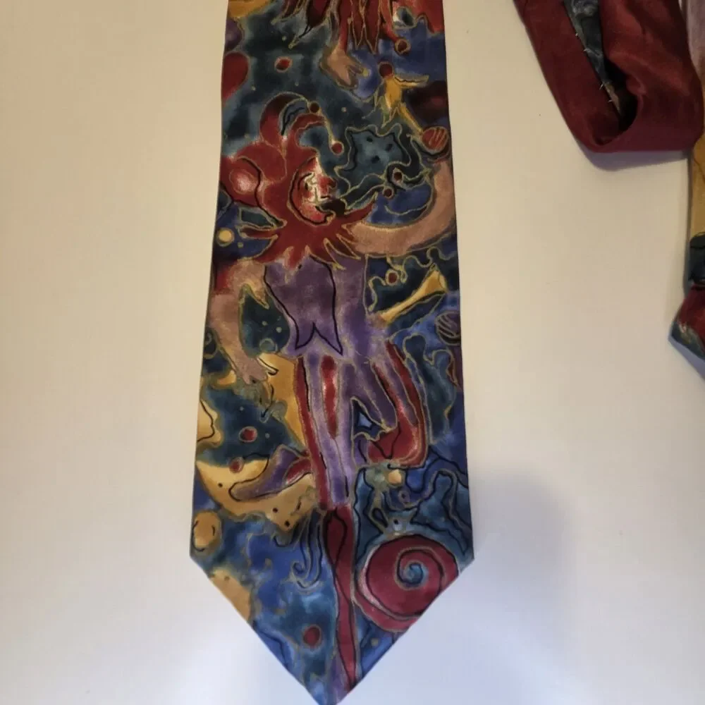 Grace Newberger Watercolor Inspired Vintage Mardis Gras Theme Mens Silk Tie NOLA